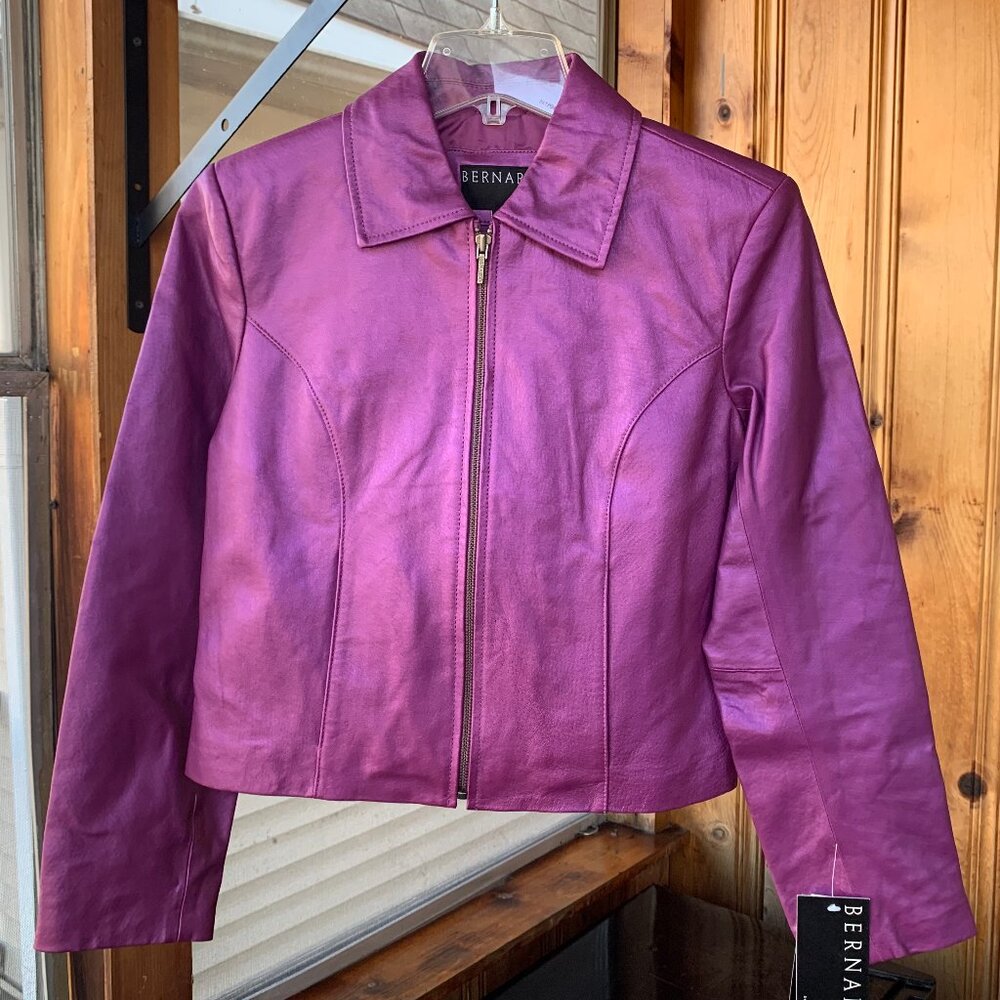 Bernardo leather jacket. Jungle Orchid. NWT. XS